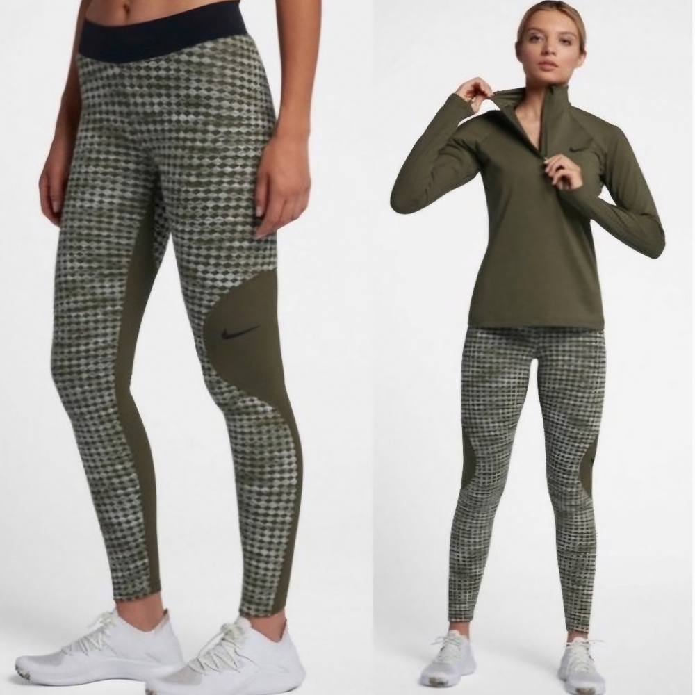 Nike Women's Olive Green Patterned Training Leggings